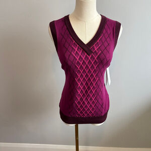 Oakley Women's Cotton Blend Argyle Pink Sweater Vest Not, SZ S